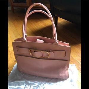 FURLA Pink Handbag with Gold Buckle Detail